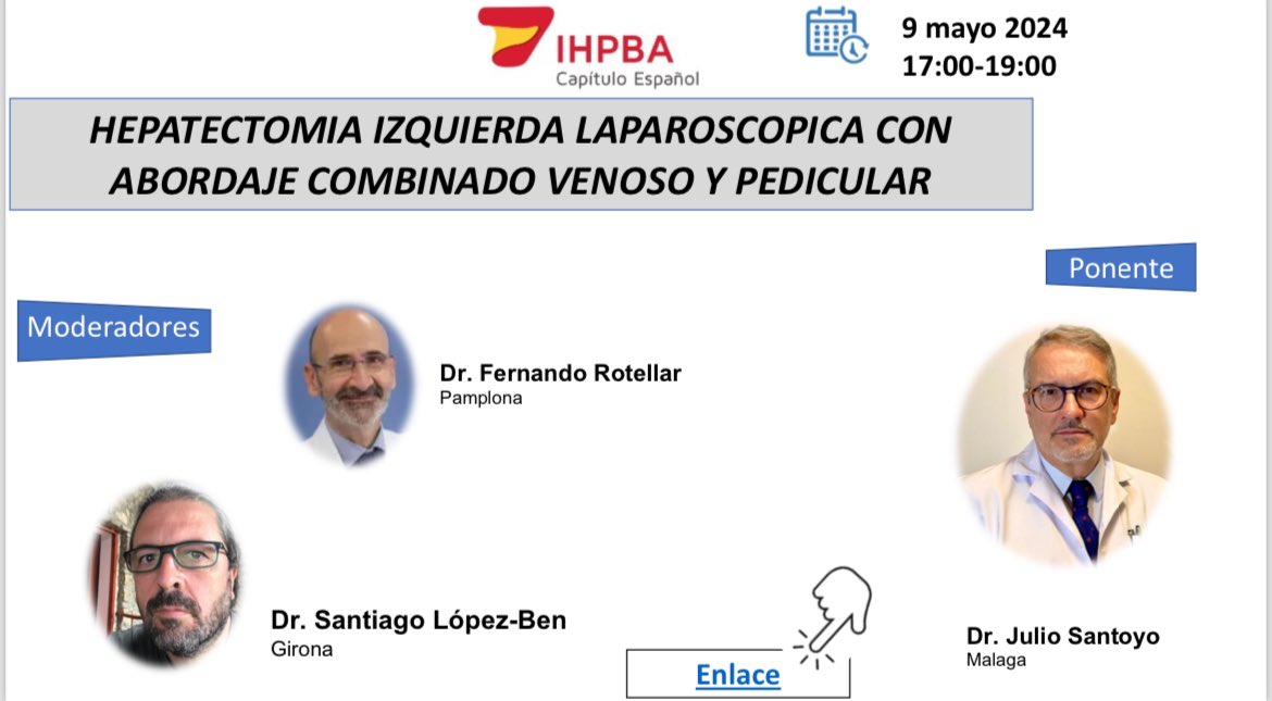 CE-IHPBA (@ceihpba) on Twitter photo 🚨 2 días para el 9 de Mayo de 17:00 a 19:00 zoom interactivo sobre técnica quirúrgica : hepatectomia izquierda laparoscopia con abordaje combinado venoso y pedicular por <a href="/SantoyoJulio/">Julio Santoyo Santoyo</a> moderado por <a href="/LopezBenS/">santi lopez ben</a> y el Dr.Rotellar 🚨🚨No puedes perdértelo unav.zoom.us/j/95904946602 🚨 2 días para el 9 de Mayo de 17:00 a 19:00 zoom interactivo sobre técnica quirúrgica : hepatectomia izquierda laparoscopia con abordaje combinado venoso y pedicular por <a href="/SantoyoJulio/">Julio Santoyo Santoyo</a> moderado por <a href="/LopezBenS/">santi lopez ben</a> y el Dr.Rotellar 🚨🚨No puedes perdértelo unav.zoom.us/j/95904946602