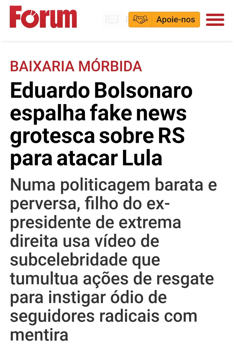 📢📢📢 A mentira e o mentiroso a serviço do ódio e da desinformação. Eduardo Bolsonaro deveria gastar sua energia para ajudar o povo gaúcho. Quando os perversos, demagogo, estão no poder, o povo sofre e sofre muito. #LulaComVoce