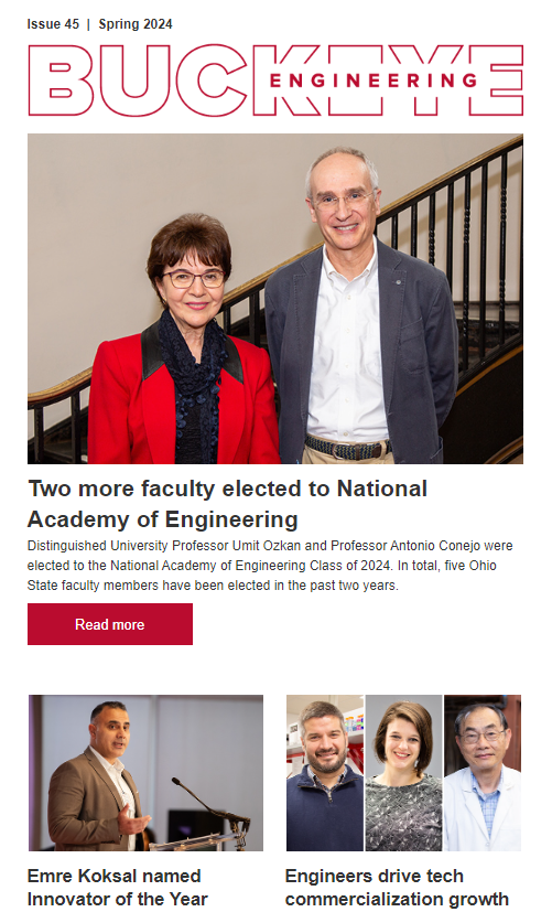 Read about our 2 newest NAE members, the @OhioState Innovator of the Year, 6 members of the Class of 2024 & more in the spring e-issue of #BuckeyeEngineering. Available online: news.engineering.osu.edu/be/issue45/be4…