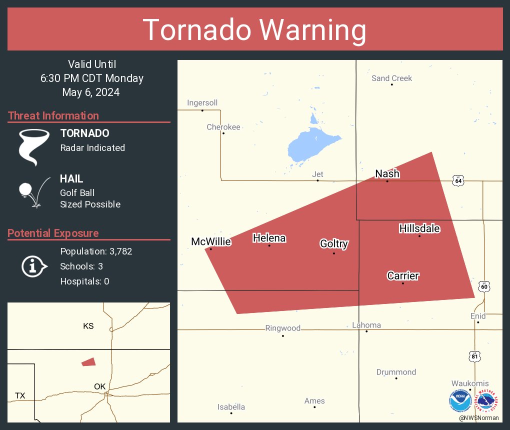 Tornado Warning continues for Helena OK, Goltry OK and Nash OK until 6:30 PM CDT