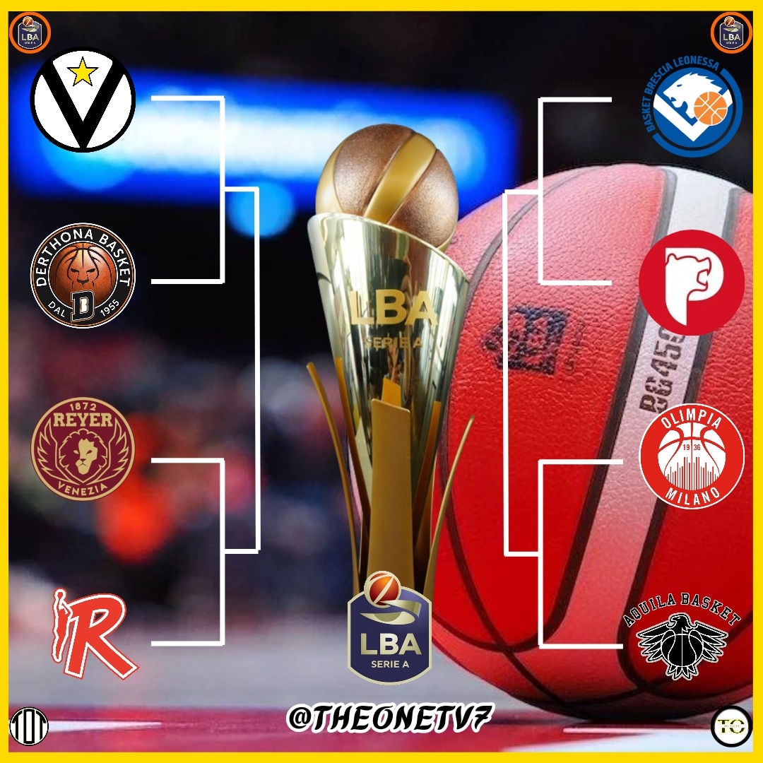 🇮🇹🏀🇮🇹LBA SERIE A PLAYOFF 2024, IL TABELLONE: VIRTUS-TORTONA, MILANO-TRENTO, BRESCIA-PISTOIA, VENEZIA-REGGIO EMILIA

#lba #playofflba #basket #virtusbologna #olimpiamilano #reyer #pistoiabasket #derthonabasket #theonetv7

👉Seguteci su @theonetv7