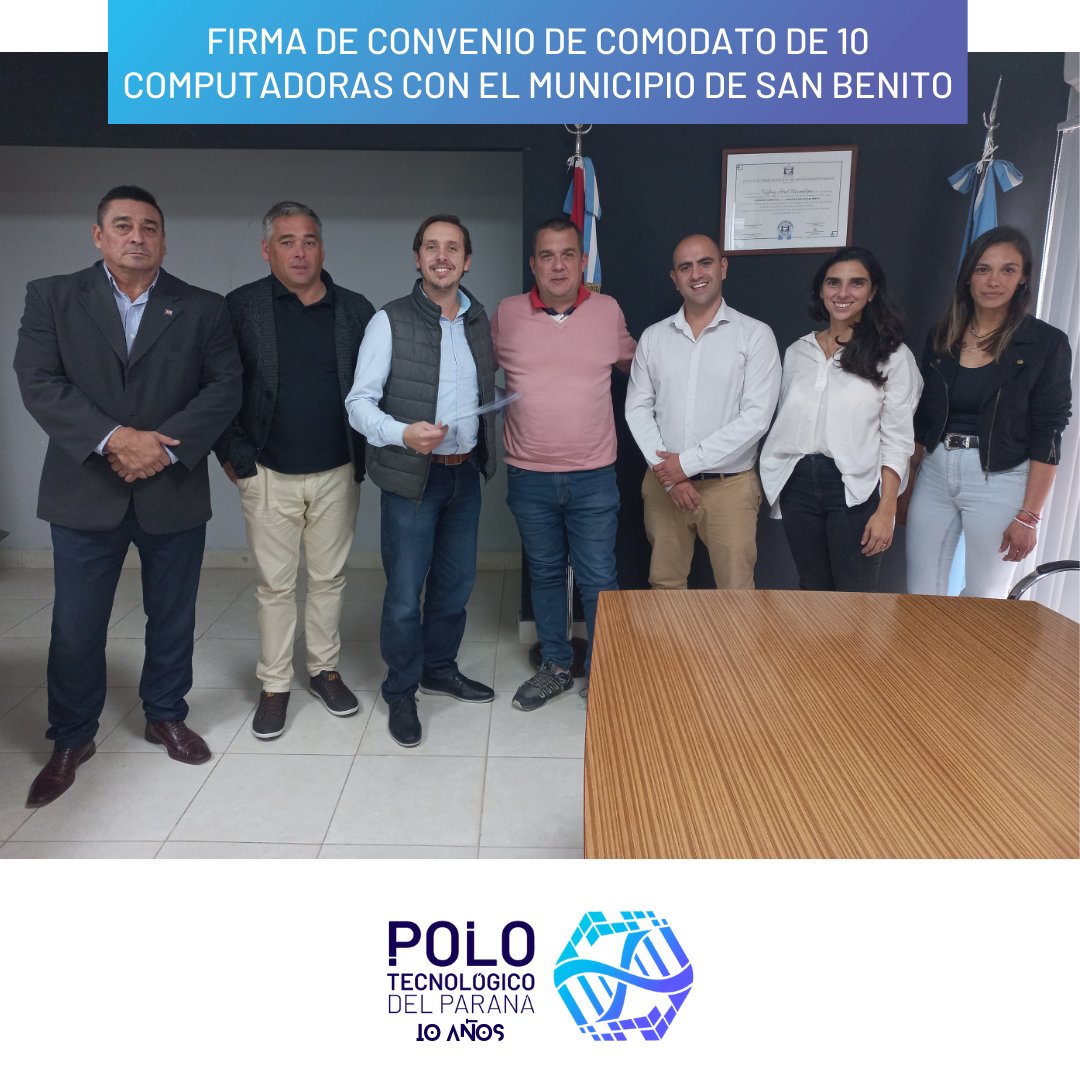Firmamos un convenio de comodato de 10 computadoras y otros equipamientos con el Municipio de San Benito para el espacio de vinculación con la sociedad que están desarrollando.