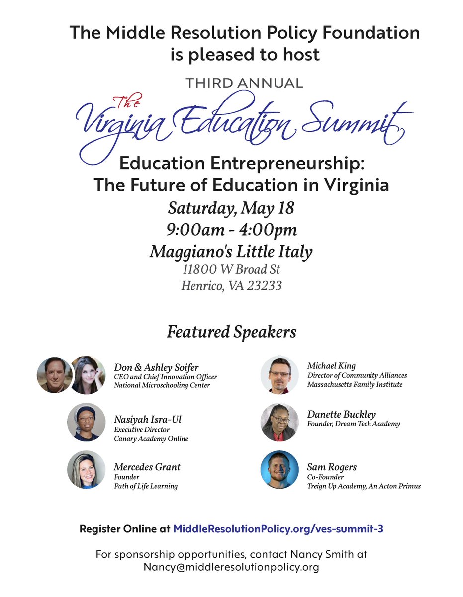 Thrilled to be back in Richmond next weekend keynoting the Third Annual Virginia Education Summit about today's fast-growing, diversified and thriving American microschooling movement. Come by and say hello.