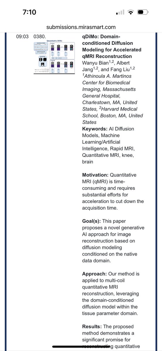 Alert for today. Check out “Cutting-Edge #MRI with Diffusion Probabilistic Modeling” oral session occurring @8:15am Hall 606 #ISMRM24. We will present our latest work to use diffusion #AI for quantitative MRI. #ISMRM