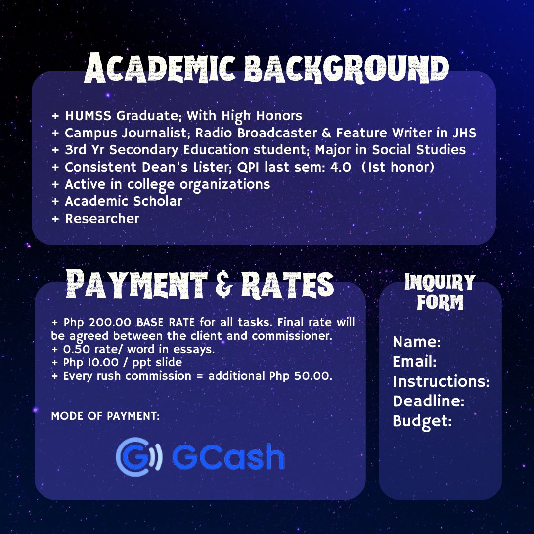 acadscribbles's tweet image. 🌟 In need of assistance for all your pending academic tasks? POL is now open for commissions. Send me a DM 📩

˗ˏˋ UPDATED COMMSHEET ´ˎ˗
↳ accepting commissions from 9 AM to 9 PM
↳ check thread for details

♡ RTs are highly appreciated!