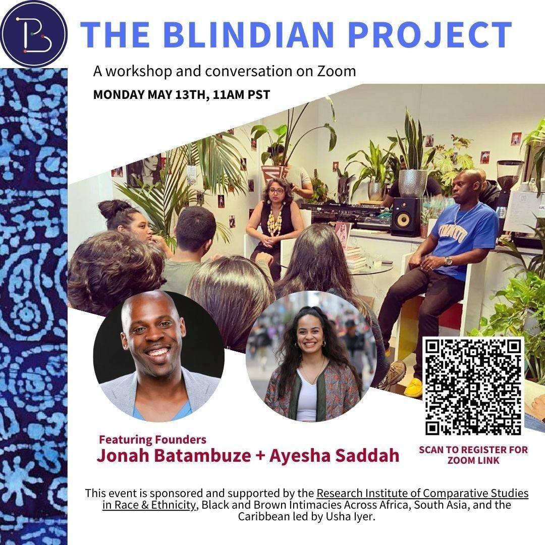 Two upcoming events on Black and Brown intimacies with an option to Zoom in: The 2024 Stanford Caribbean Studies Symposium + an online workshop with @blindianproject on generational tensions around race, caste, sexuality, cultural difference & visions of cross-racial solidarity