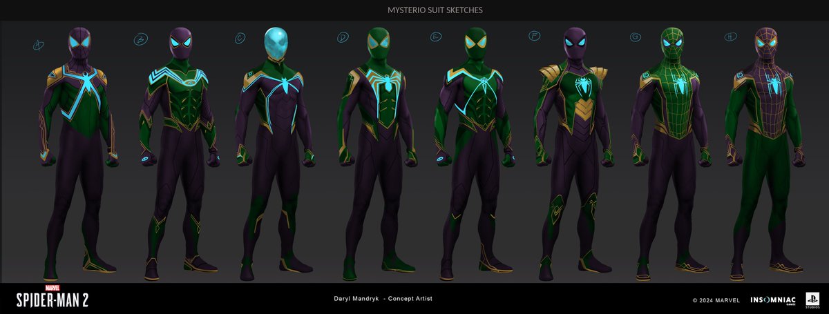 #SpiderMan2PS5 #conceptart #gameart #videogames  sketches for the mysterio spideysuit, and the final concept: