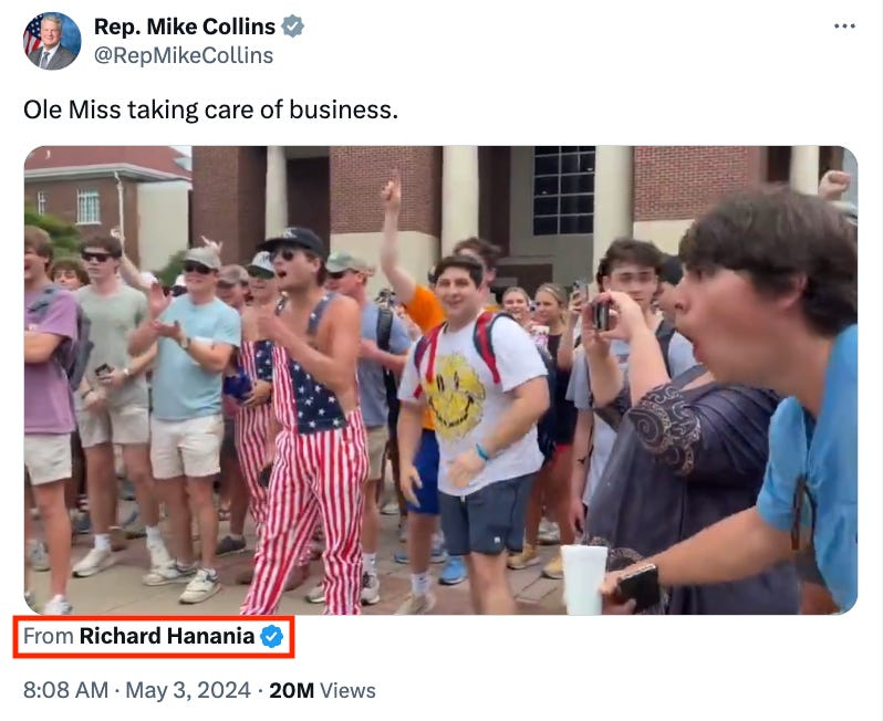 1. As of early this morning, @RepMikeCollins was defending his post which praised a counterprotester mocking a black student by imitating a monkey. A spokesperson told the @ajc that 'Ole Miss is one of those many examples, particularly outside of the Ivy Leagues and large…