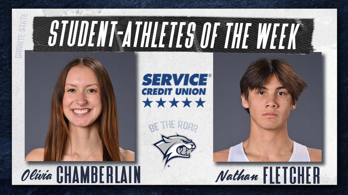 Congrats to @UNHTrackField junior Olivia Chamberlain and sophomore Nathan Fletcher for being named the @Servicecu Student-Athletes of the Week on May 6!! Press release ➡️ tinyurl.com/3zpb4jjt #BeTheRoar