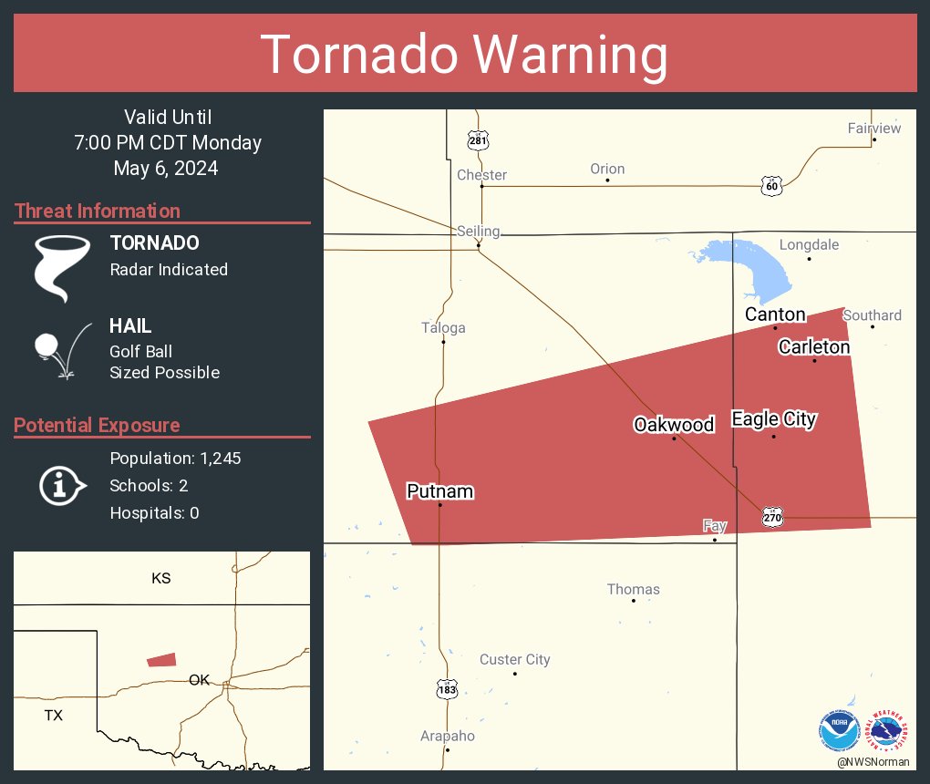 Tornado Warning including Canton OK, Oakwood OK and Putnam OK until 7:00 PM CDT