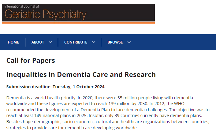 📢 Call for Papers! Join #AtlanticFellow @CYaohua & @ASlachevsky in exploring crucial aspects of dementia care & research. From risk factors to clinical trials, delve into disparities & underserved populations. Submit by Oct 1, 2024. Details 👉 onlinelibrary.wiley.com/page/journal/1…
