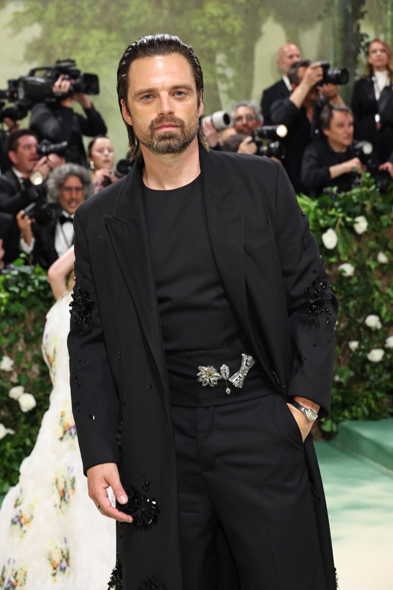 Sebastian Stan has arrived to the #MetGala with flower decals on his suit