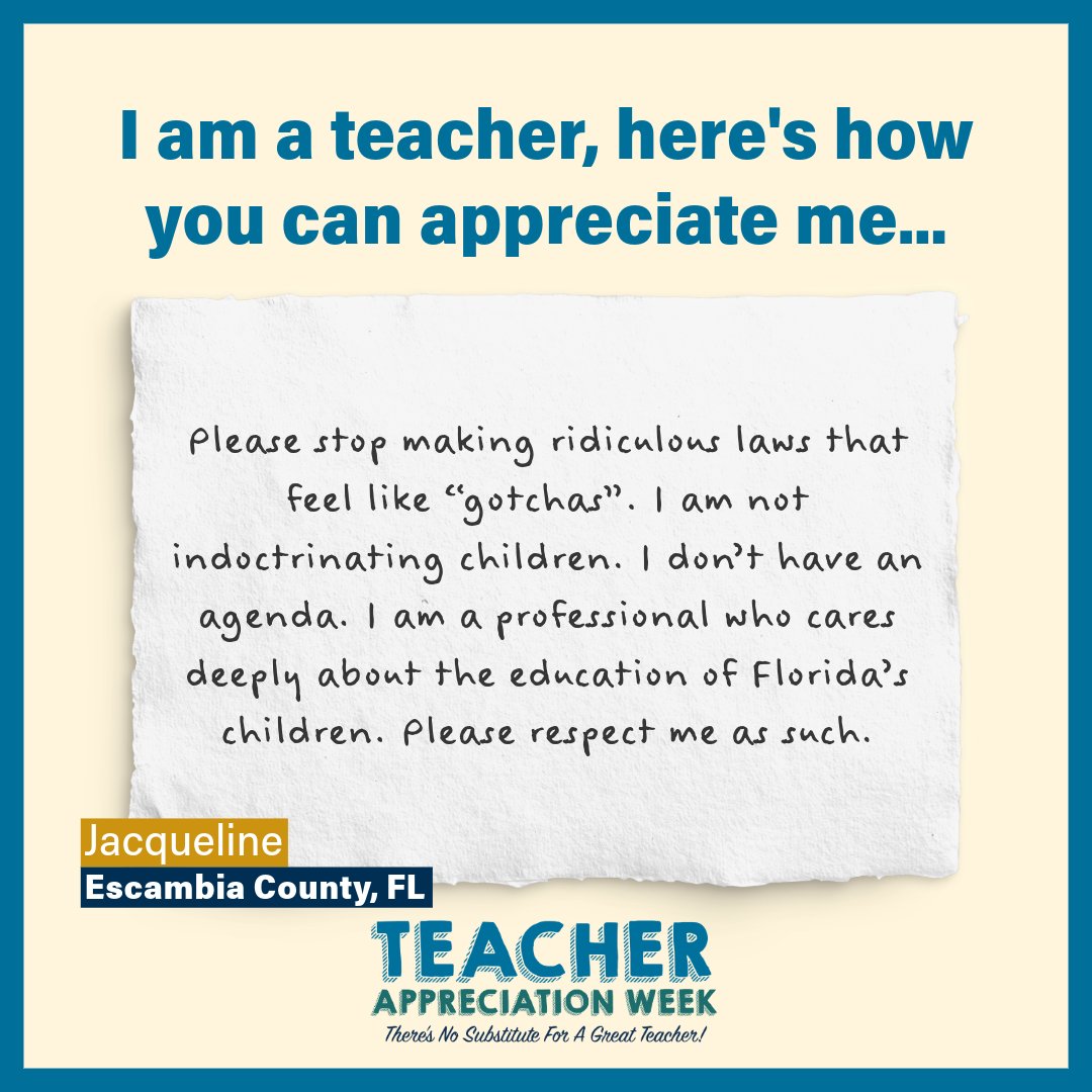 This Teacher Appreciation Week: Respect me as the professional I am. #TeacherAppreciationWeek #PublicSchoolsUniteUs