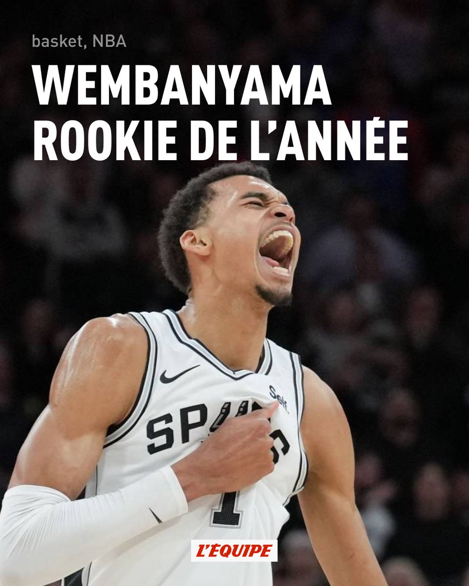 Auteur d'une première saison individuelle exceptionnelle, Victor Wembanyama a reçu le titre de rookie de l'année, récompensant le meilleur débutant ow.ly/NYqe50Ry3of