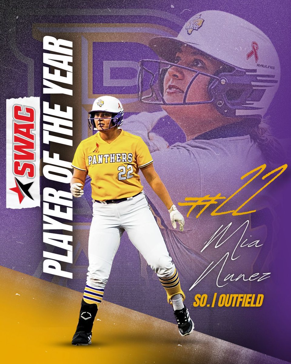 PVAMUSB: Congratulations to #22 Mia Nunez for hitting it out of the park and clinching the SWAC Player of the Year title! 🥎🏆 #PrairieViewSoftball #MVP