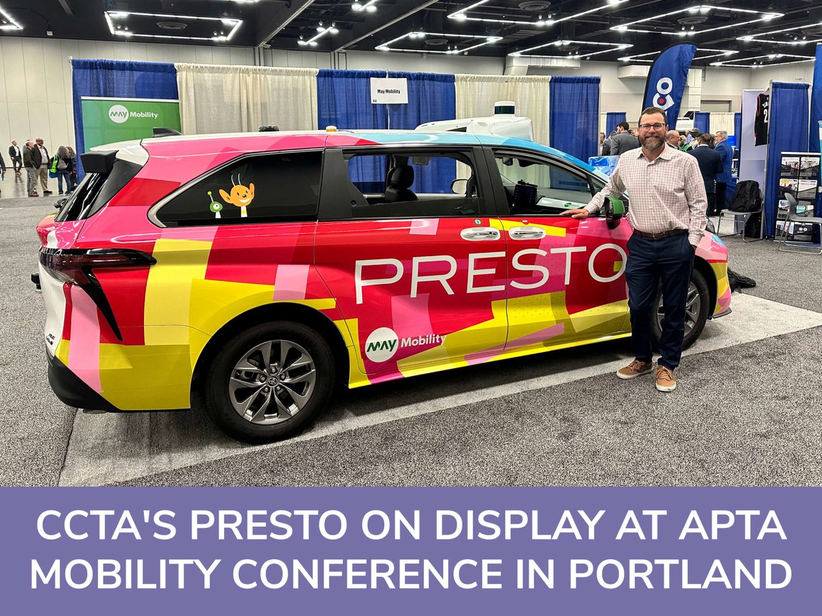 Last week @May_Mobility presented one of the PRESTO shuttles we’ll be using, as part of an exciting future project, at the @APTA_Transit Mobility Conference in Portland, OR - @tthaile also made the trip!