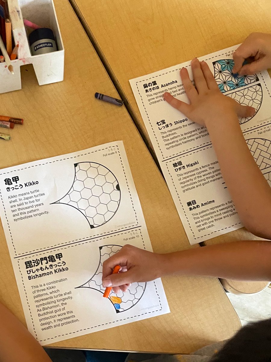 Gr. 2s are learning about patterns from different cultures around the world that have either become universal design elements or defining aspects of that culture. We focused on Japanese patterns &amp; the meanings they hold for Japanese people while learning about Children’s Day 🎏