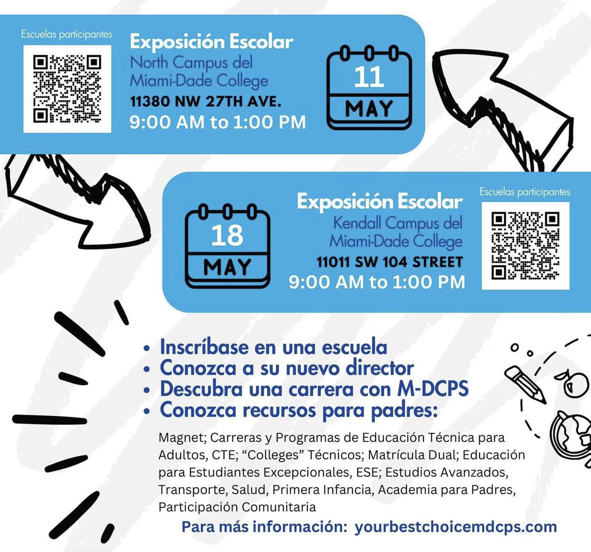If you are looking for academic options for your child, join us at the Parent Choice Expo hosted on 5/11 at 9 AM! Over 180 schools will be on hand to provide information about the programs that make them unique. District resources will also be available. 🦁

#YourBestChoiceMDCPS