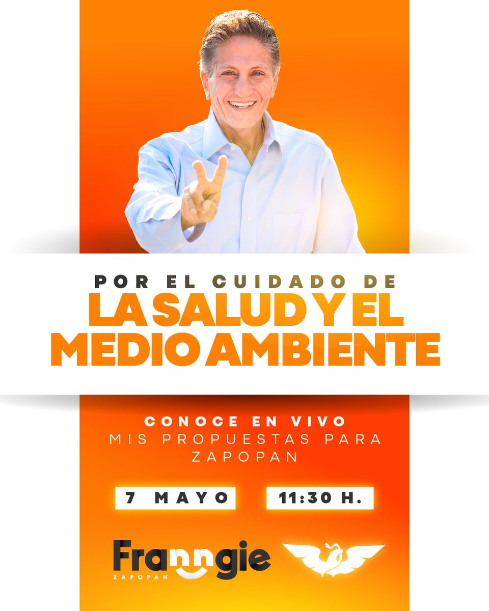 Nos vemos a las 11:30 h para que conozcan mis propuestas para trabajar por la salud de las y los zapopanos y cuidar nuestro ambiente. Vamos a llevar a Zapopan A OTRO NIVEL. 🔝 No se pierdan ningún detalle. ✌🏼