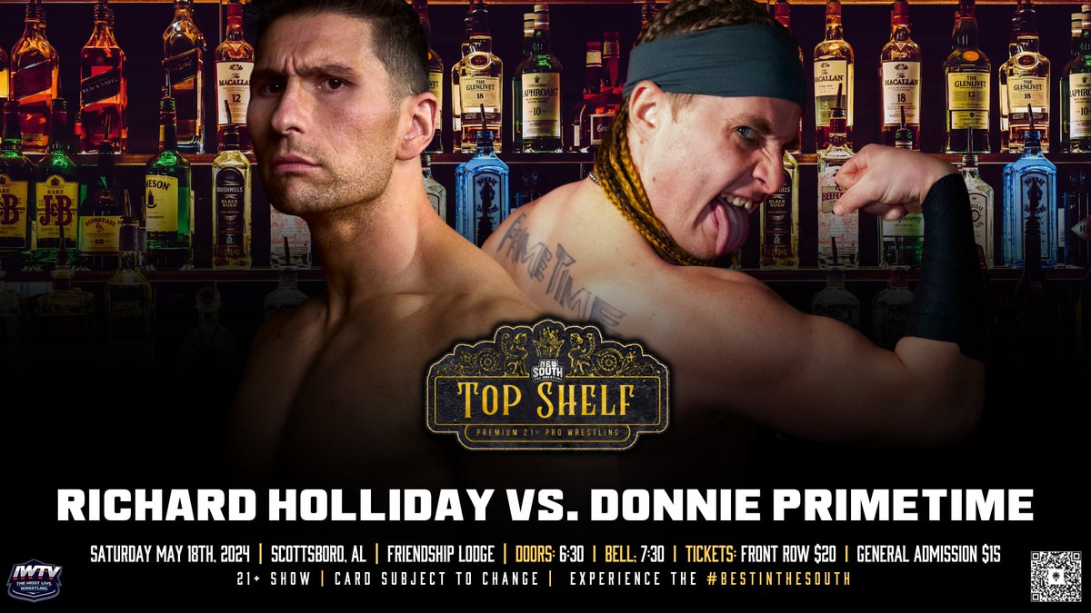 Saturday Night May 18th we return to the Friendship Lodge in Scottsboro,AL for a night of TOP SHELF 21&UP!!! The 2024 HOSS Winner @MostMarketable Returns to take on @PRIMETIMEMESD1 Act Now For Best Available Seating! #BestInTheSouth is filmed for @indiewrestling