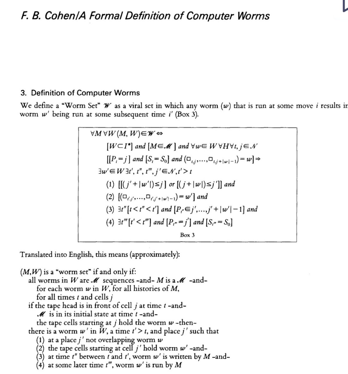 Falando nisso

A minha inspiração e ao msmo tempo, o meu recurso quando quero me sentir burro é a definição formal/original do vírus de computador #bolhasec 

Já conheciam?

Esse paper é de 92
Mas a primeira definição é de 87 👴👴👴