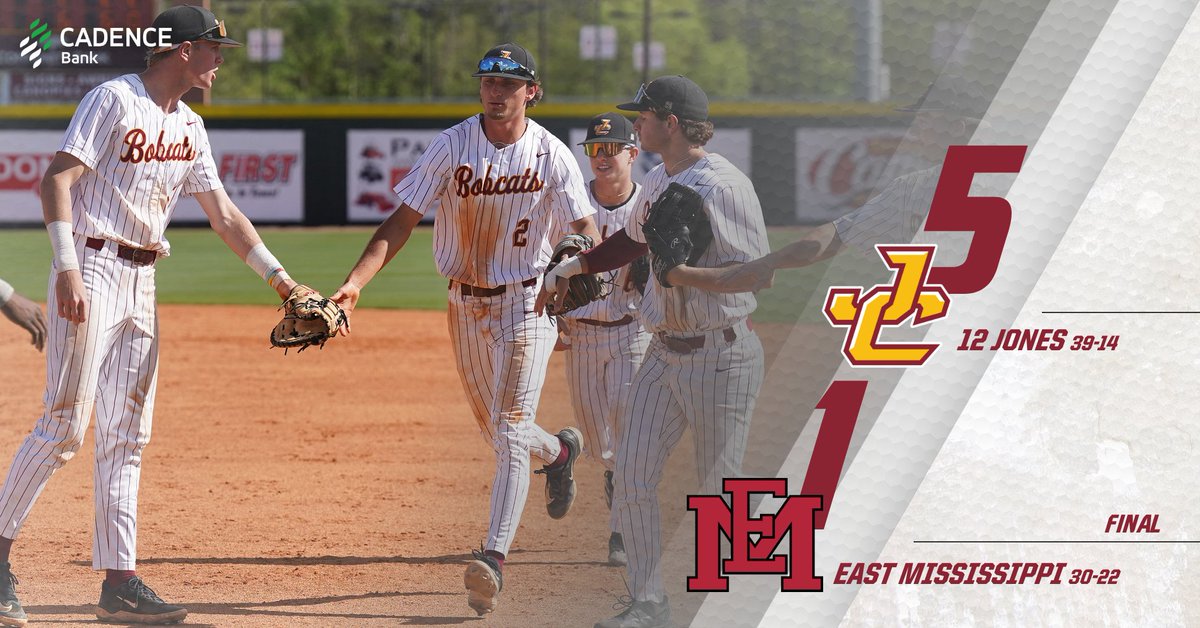 Jones College Athletics (@jc_bobcats) on Twitter photo <a href="/JC_BobcatsBB/">Jones College Baseball</a> CATS WIN! CATS WIN!
Jones wins its best-of-3 series, 2-1, over EMCC and advances to next week's six-team region tournament at Pearl River. Walker threw five no-hit innings, Brice four shutout. <a href="/JC_BobcatsBB/">Jones College Baseball</a> CATS WIN! CATS WIN!
Jones wins its best-of-3 series, 2-1, over EMCC and advances to next week's six-team region tournament at Pearl River. Walker threw five no-hit innings, Brice four shutout.