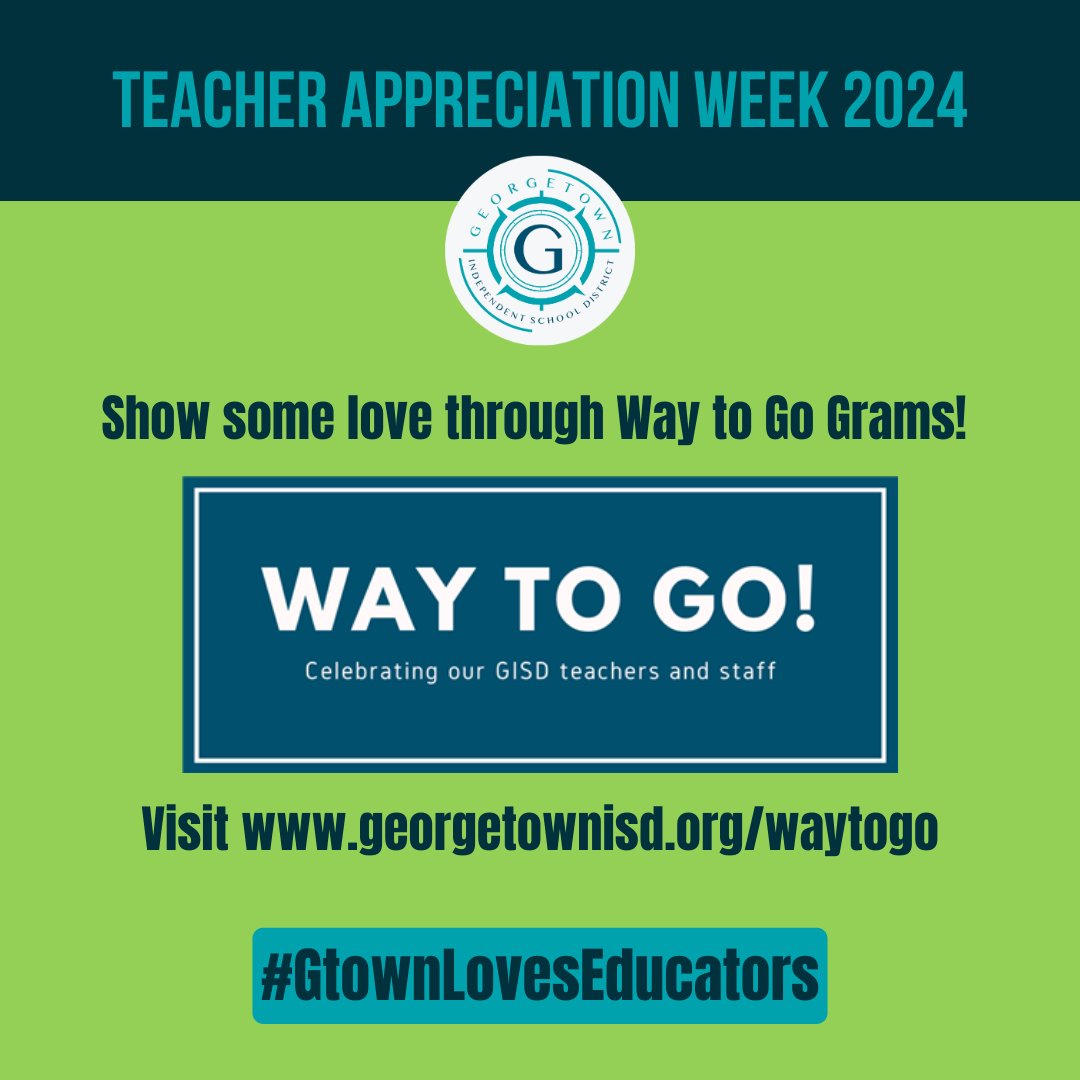 Did you know you can submit a staff shoutout on our website and we'll personally share it with them? Visit georgetownisd.org/waytogo to spread some love. 

#GTownLovesEducators