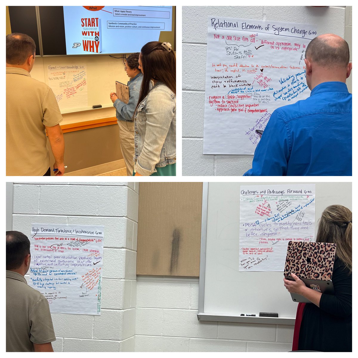 Such a great day of learning & connecting at @PurdueEDU. Here my class is doing a Chalk Talk protocol. Love working with these awesome PhD Ed Leadership students! #ProfessorLife #BoilerUp