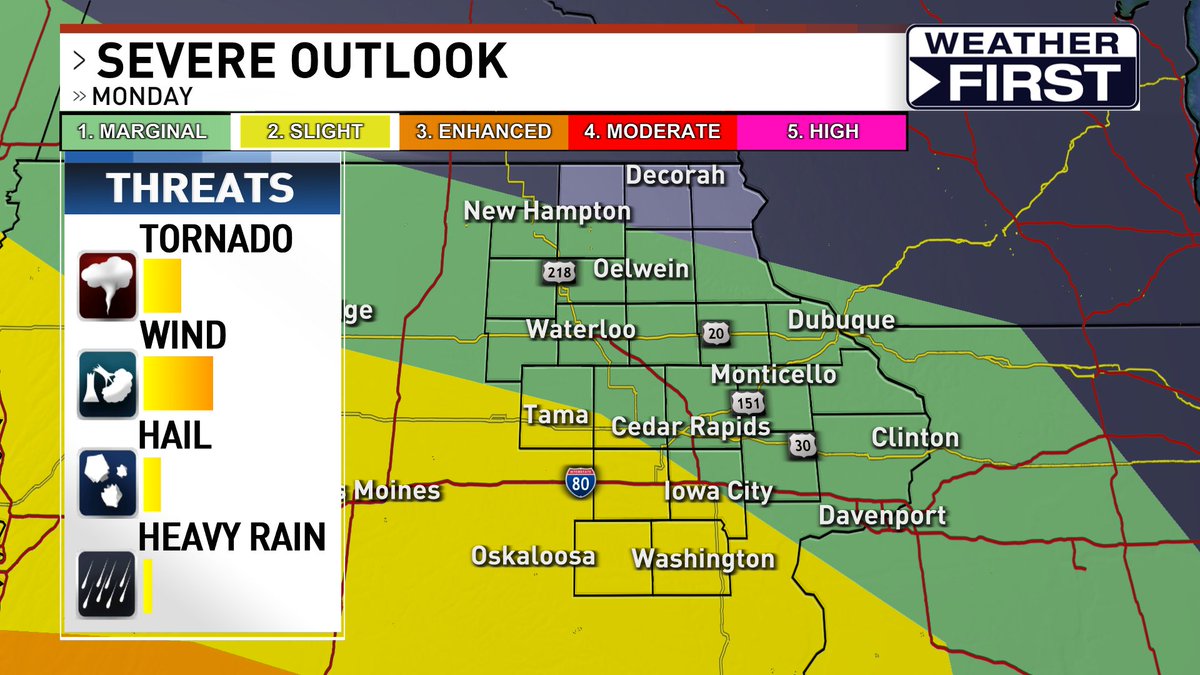 A line of strong storms could bring strong winds and even a tornado to E. Iowa late tonight. Expect storms move in after midnight, probably closer to 1 AM or 2 AM and continue into Tuesday morning. Storms should be out of the area around 7 AM. #iawx