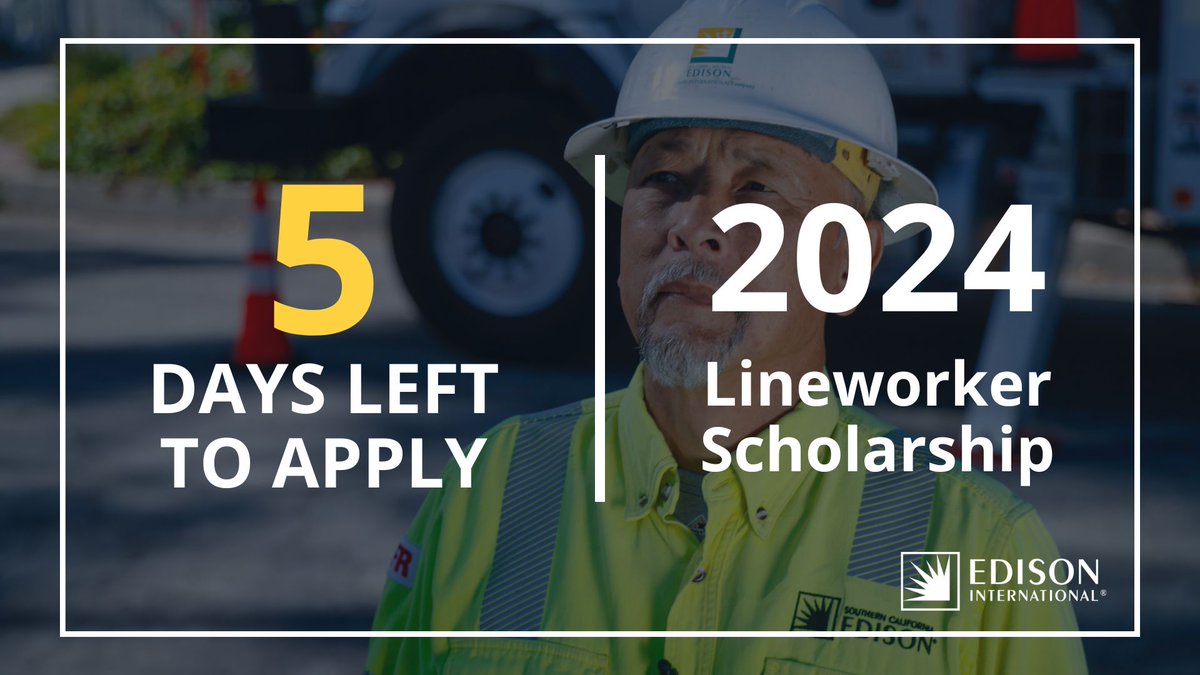 The countdown is on! ⏳ Only five days left to apply for a chance to be awarded up to $25K for tuition, tools and resources to complete the required training for an entry-level skilled trade role at SCE. Click for details 👉 on.edison.com/2024lws