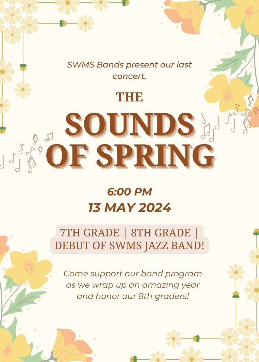 SWMS_Band's tweet image. Join us for our final concert of the year next Monday night at 6 in the SW Auditorium!