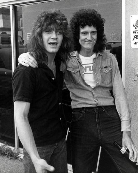Eddie Van Halen with Brian May, 1983.