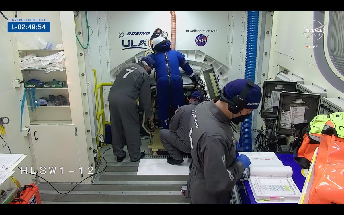 First to board #Starliner tonight is #CFT mission commander Butch Wilmore, a retired U.S. Navy captain and veteran of two previous spaceflights to the space station.