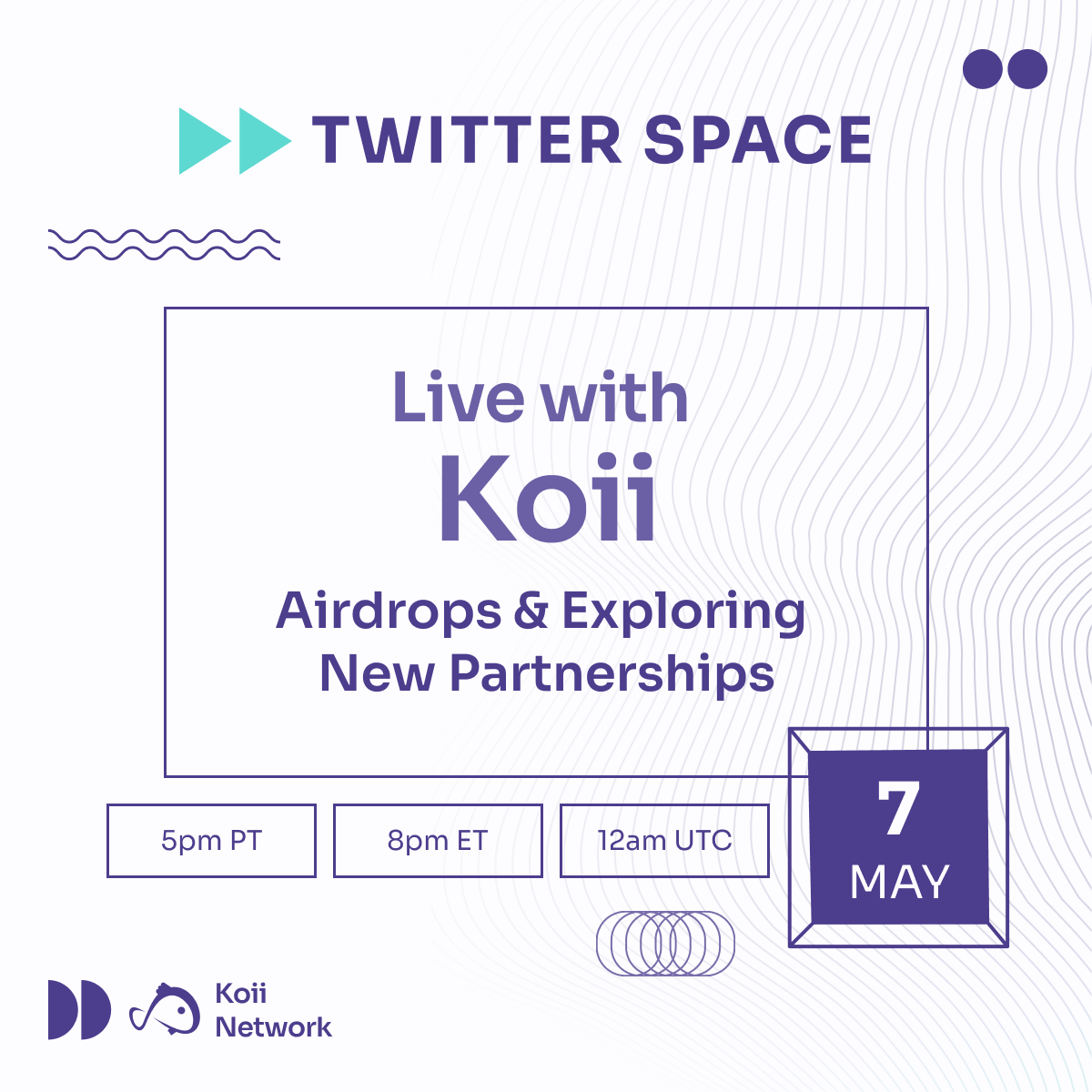 🎙️ Join our space for an exciting discussion on Airdrops and Exploring New Partnerships hosted by @theblondebroker and @action_ceo! Speakers: @al_from_koii @Wei_ADot @Adot_web3 @girl_intheverse 🗓️ May 7th, 8 PM EST / 12 AM UTC Set your reminders below. We're excited to have