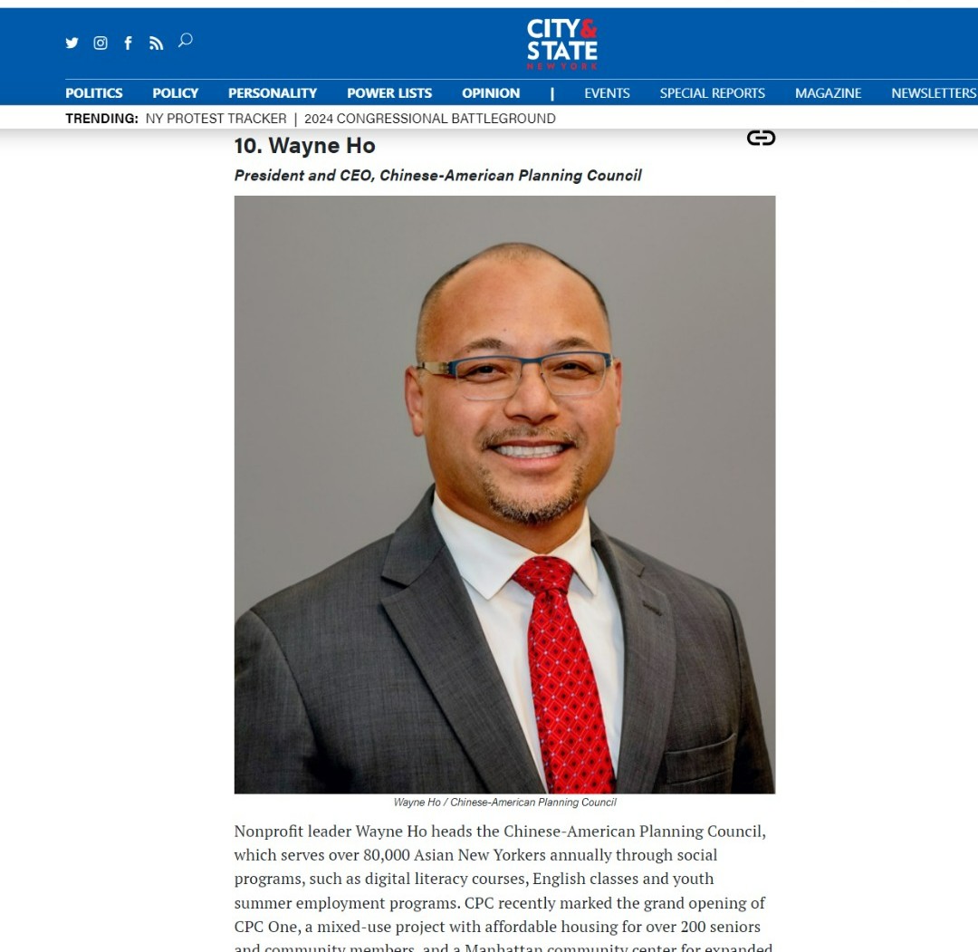 Wayne Ho, CPC's President & CEO, has been ranked #10 on @CityAndStateNY's Power of Diversity: Asian 100 list for 2024! This list highlights the most influential leaders who are ensuring diverse representation and voices for Asian Americans. Congratulations!ow.ly/4Zfm50Ry3OK