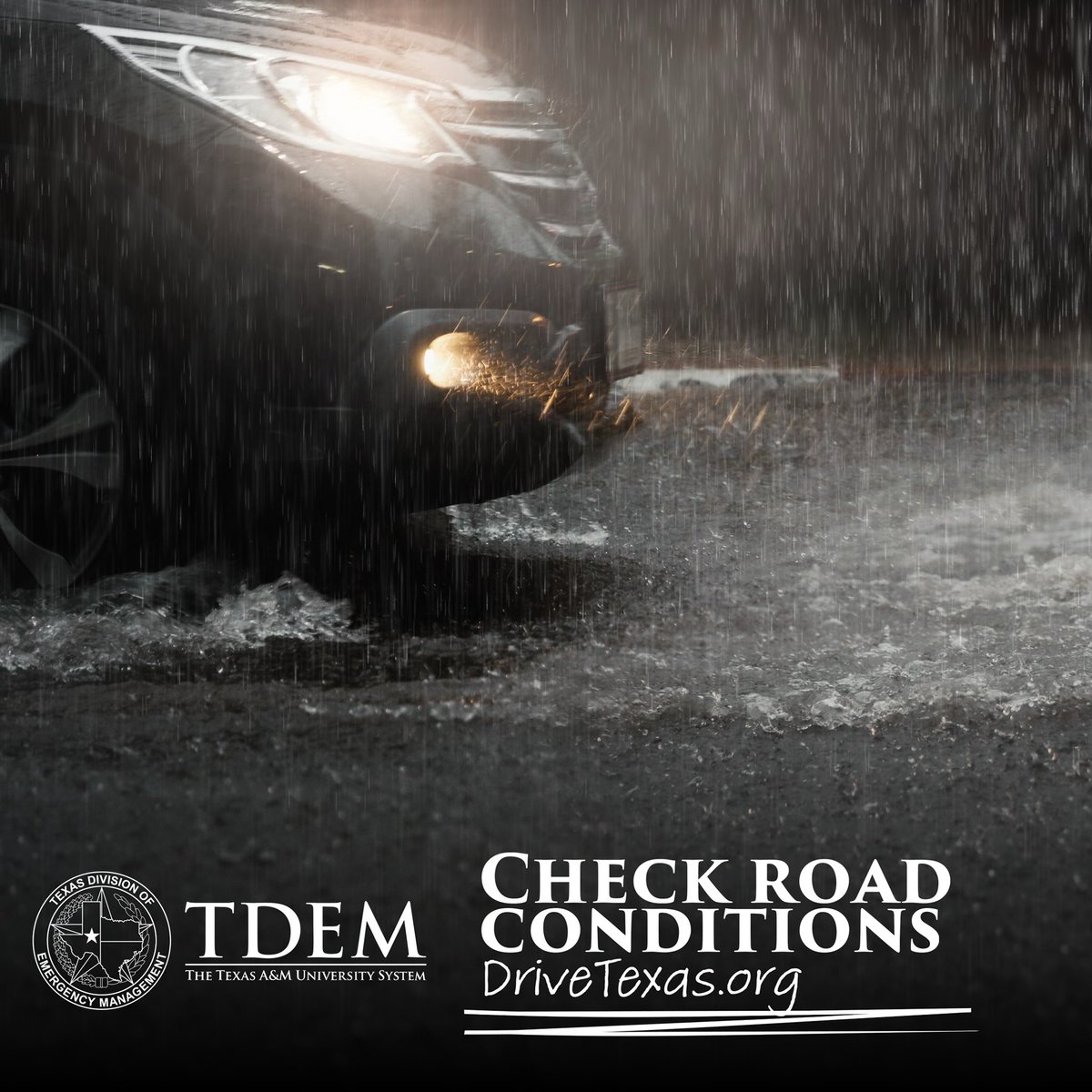 🌧️Driving through flood water is dangerous! 🌒In the dark, it's harder to gauge depth or spot hazards 🔦 Keep headlights on and drive with caution 🚫 Turn Around, Don't Drown Road Conditions: DriveTexas.org Stay safe—don't risk it!