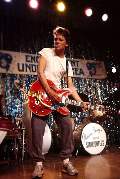 Michael J. Fox practicing 'Johnny B. Goode' in 1985