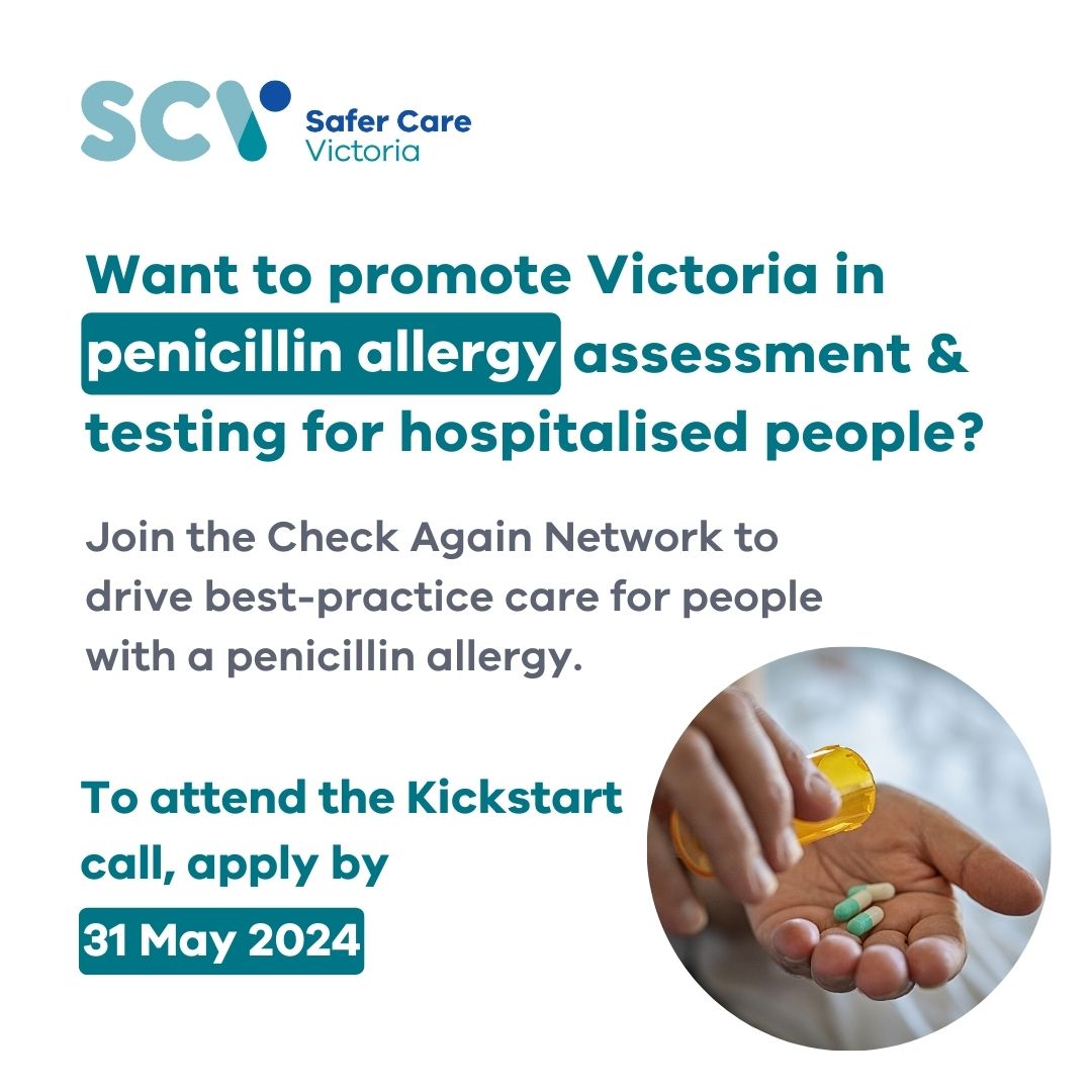 Safer Care Victoria (@safercarevic) on Twitter photo Want to promote Victoria in penicillin allergy assessment & testing for hospitalised people? Calling healthcare services to participate in the Check Again Network to deliver best-practice care for people with a penicillin allergy. <a href="/TrubianoJason/">Jason Trubiano π</a>
Visit: go.vic.gov.au/3webNnI Want to promote Victoria in penicillin allergy assessment & testing for hospitalised people? Calling healthcare services to participate in the Check Again Network to deliver best-practice care for people with a penicillin allergy. <a href="/TrubianoJason/">Jason Trubiano π</a>
Visit: go.vic.gov.au/3webNnI