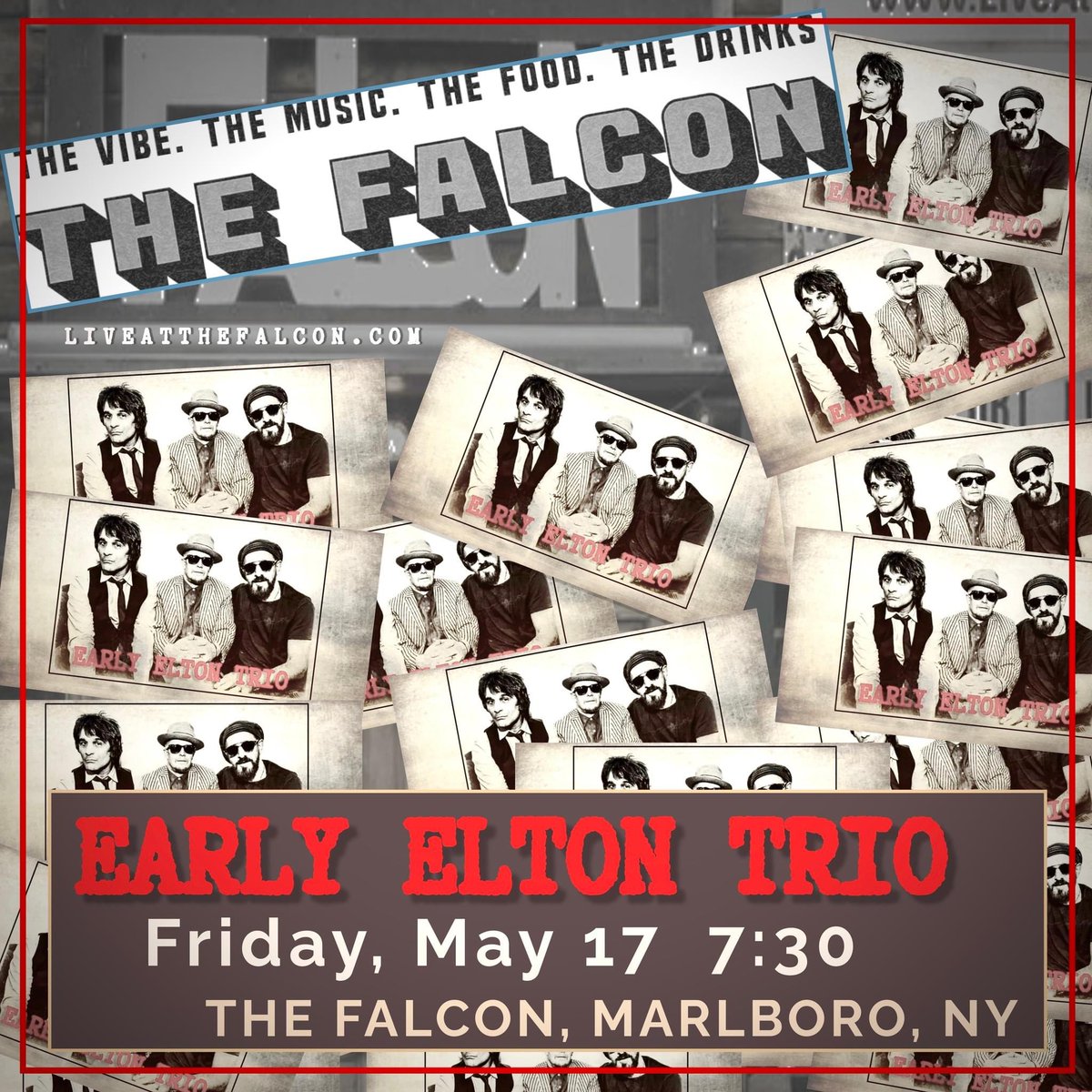Join @EarlyEltonTrio FRI, MAY 17 at the fabulous The Falcon in Marlboro, NY. A Hudson Valley gem to watch and play music! Dining: 5:30-9pm Show: 7:30pm INFO/REX: liveathefalcon.com @jontone @richpagano
