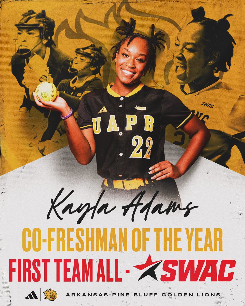 the year of 𝐅𝐈𝐑𝐒𝐓𝐒 🏆

<a href="/IamKaylaBAdams/">Kayla Adams</a> caps off her historic freshman campaign as <a href="/theswac/">Southwestern Athletic Conference</a>'s Freshman of the Year and First-Team All-Conference 🦁🥎