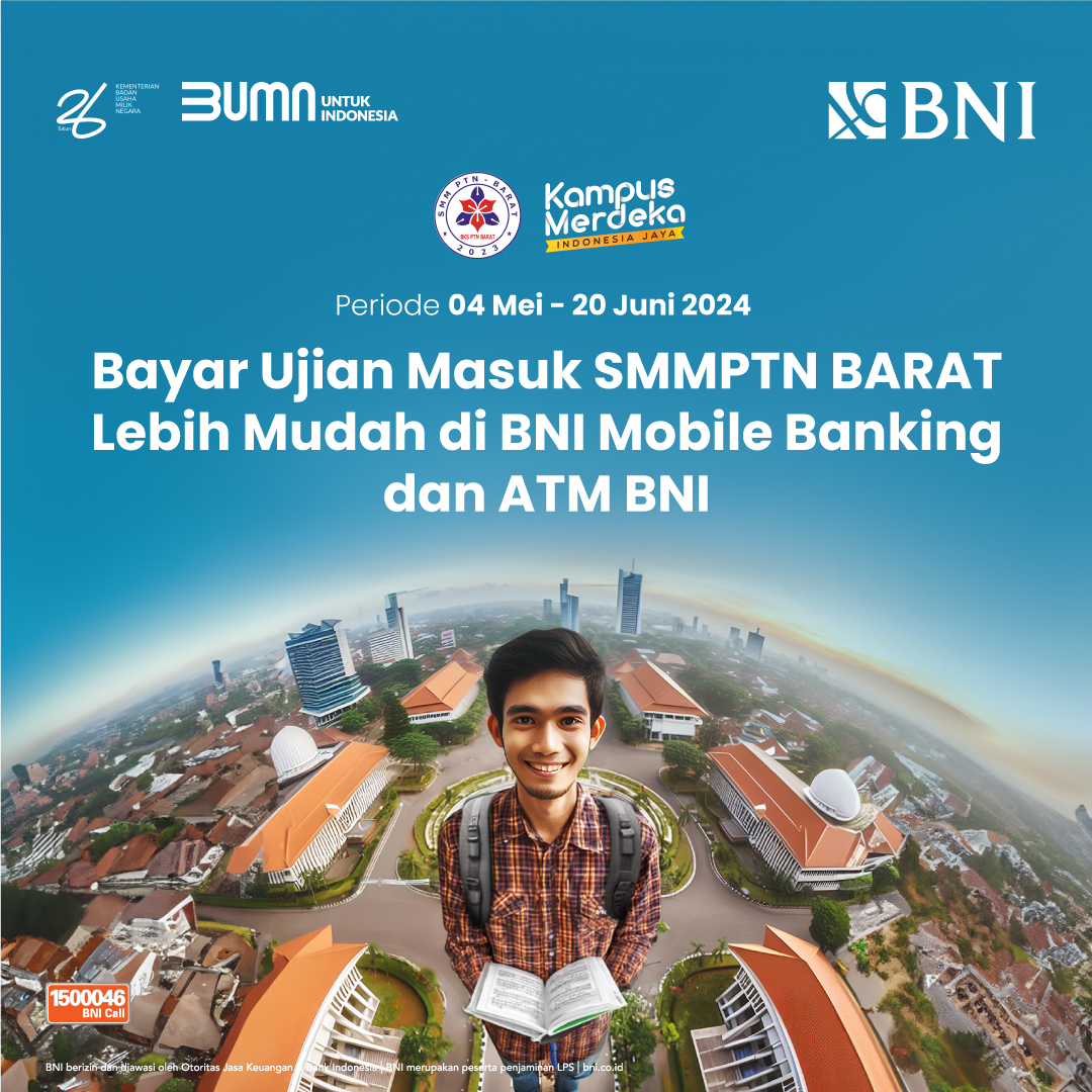 Info penting nih buat kamu yang bakal jadi mahasiswa hebat, bayar ujian masuk SMMPTN Barat sekarang makin gampang dengan BNI! Kamu bisa kunjungi cabang BNI terdekat, kemudian bayar pake tunai atau transfer via rekening BNI kamu. Atau, cek juga ATM BNI di sekitarmu, bisa bayar di…