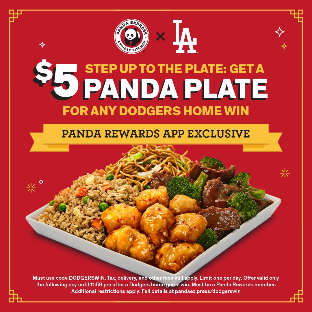 When the Dodgers win, you win! Visit PandaExpress.com/promo/dodgersw… to learn more and get your $5 Panda Plate.
