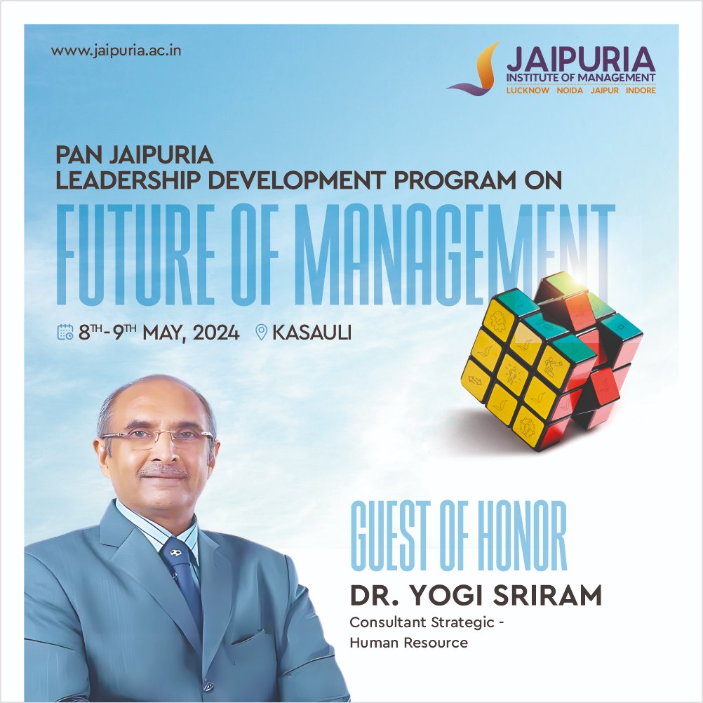 🚀 Exciting News Alert! 🚀Pan Jaipuria Institute of Management Leadership Development Program on May 8th & 9th, 2024! Featuring Dr. Yogi Sriram, the guru of strategic HR, as our Guest of Honor. Explore the future of management in a fast-paced world. #FutureOfManagement #LDP2024