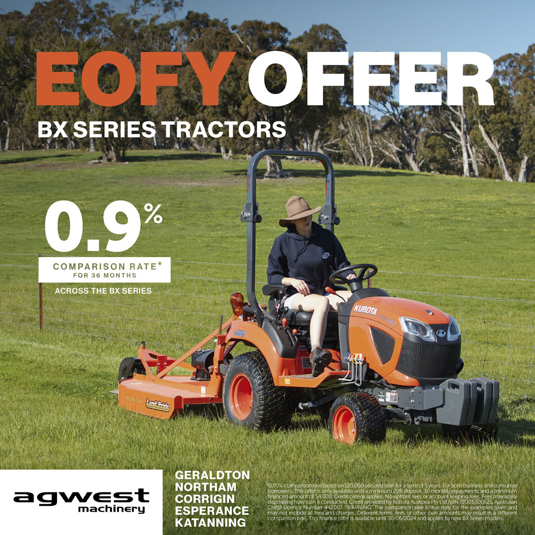 EOFY is here, with Specials across the Kubota Range with Stock Now Available. Contact your local branch to secure these specials before they run out. 𝗔𝗴𝘄𝗲𝘀𝘁 𝗠𝗮𝗰𝗵𝗶𝗻𝗲𝗿𝘆 Geraldton 9964 7443 Northam 9621 7744 Corrigin 9063 2508 Esperance 9071 3711 Katanning 9821 8787