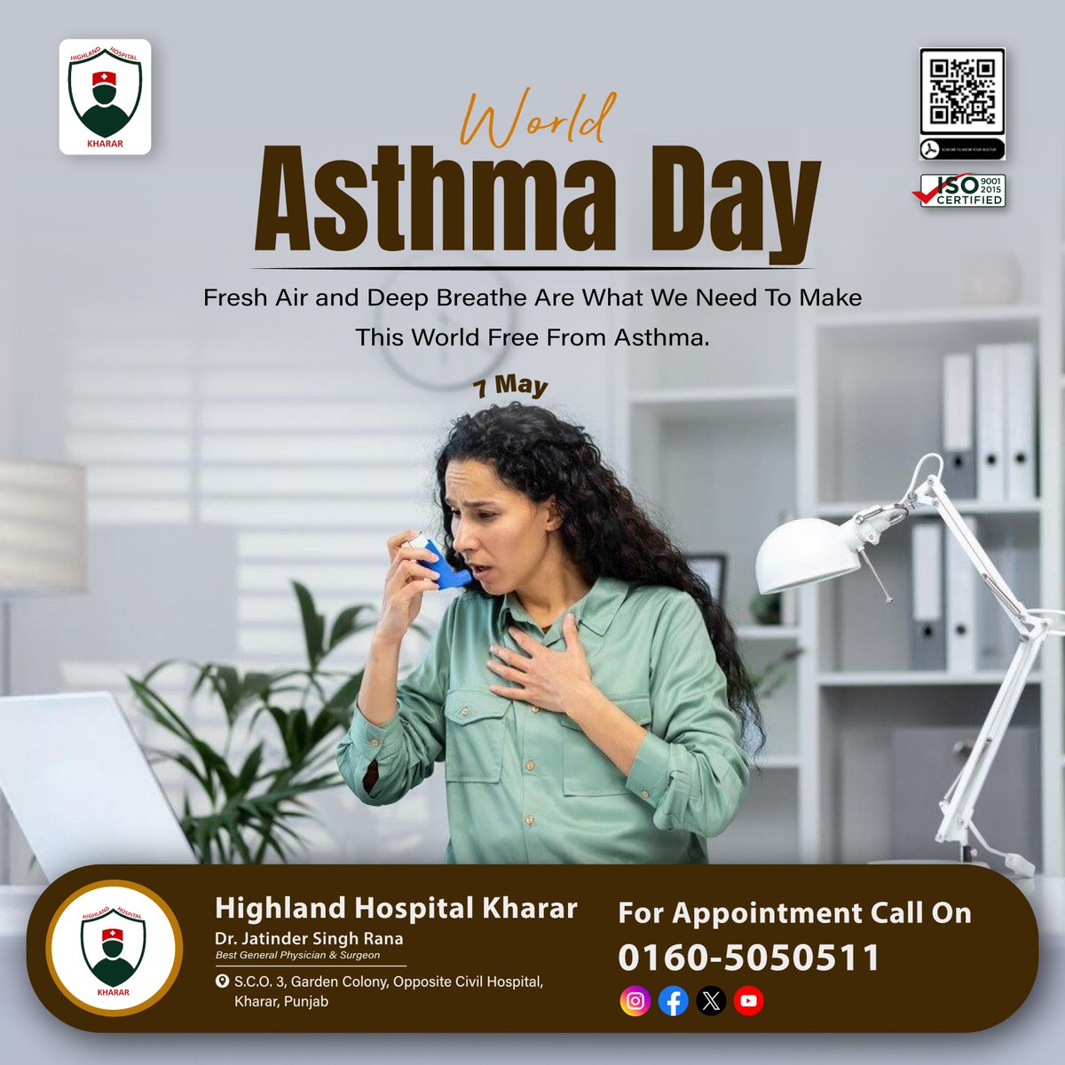 This #WorldAsthmaDay, let's take a deep #breath with #HighlandHospitalKharar. #Asthma can't define you, your strength does. Let's stand together in the fight against asthma!
.
#Healthcare #MedicalCare #FightAsthma #Kharar #Mohali #DrJatinderSingh #Besthospital #MedicalSupport