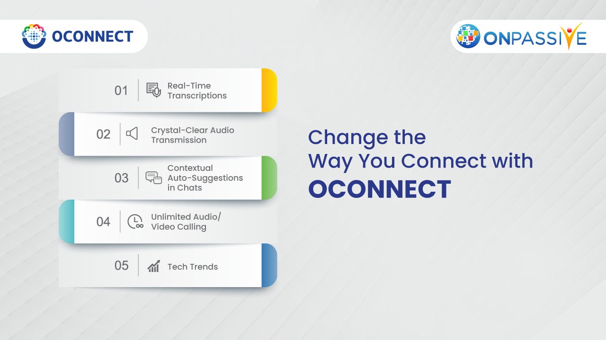 Experience the future of connectivity with OCONNECT! From real-time transcriptions to crystal-clear audio transmission, and contextual auto-suggestions in chats. Subscribe to OCONNECT today: o-trim.co/SubscribeToOCo… #OCONNECT #ONPASSIVE #features #Information #meetings