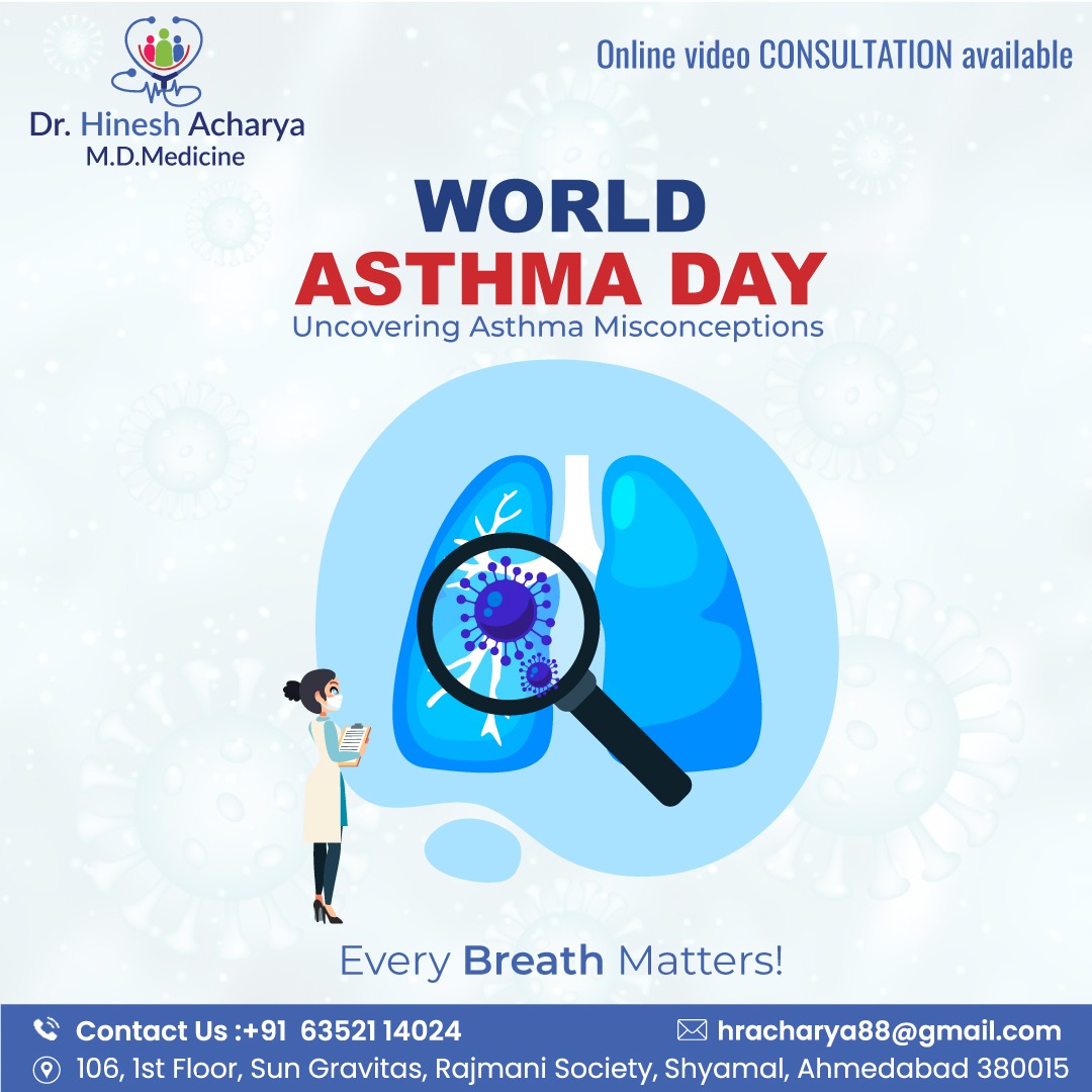 Uncovering asthma misconceptions this World Asthma Day.
Every breath matters, Breath easy, live freely!

#DrHineshAcharya #WorldAsthmaDay #BreatheEasy #AsthmaAwareness #EveryBreathMatters #BreatheFreely #HealthForAll #InhalerHero #LungHealth #OpenUpAirways #RaiseAwareness