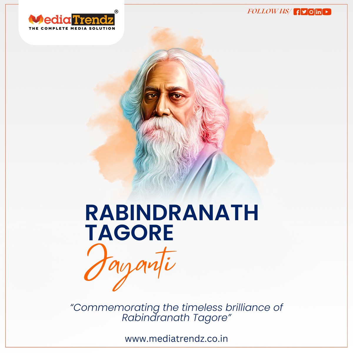Celebrating the timeless wisdom and poetic brilliance of Rabindranath Tagore on his Jayanti 🎉
.
#MediaTrendz #TagoreJayanti #Inspiration #LiteraryLegend
#RabindranathTagore #LiteraryIcon #Poetry #Inspiration #IndianLiterature #BengaliPoet #Philosophy #Artistry #CulturalHeritage
