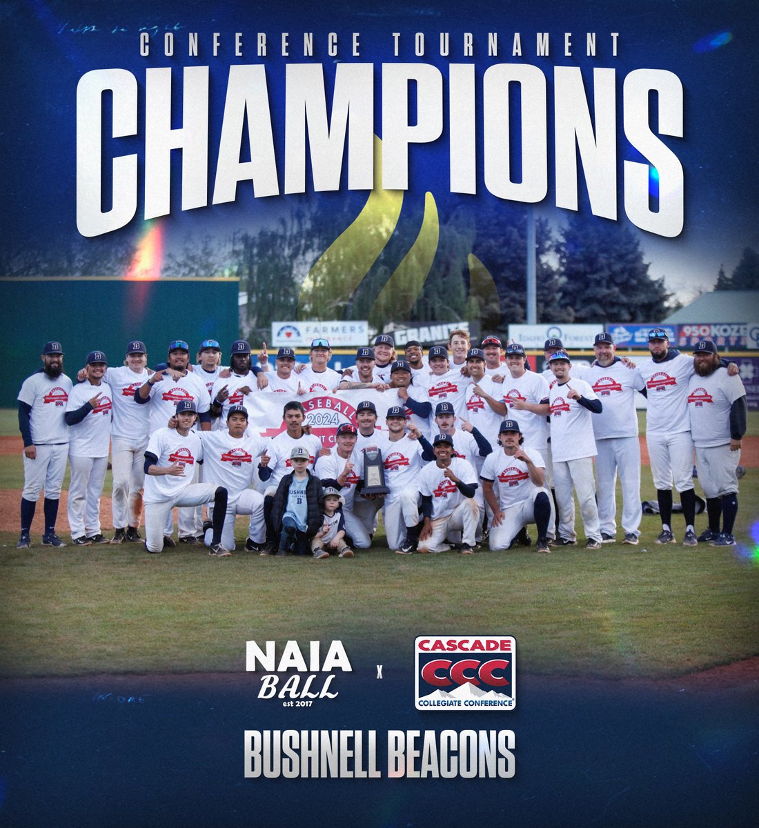 🚨 Congratulations to Bushnell (OR) (29-24) on winning the 2024 Cascade Collegiate Conference Tournament Championship! The Beacons swept their way through the tournament going 3-0 and defeating #6 LC State twice and RV British Columbia to claim their first tournament title in the