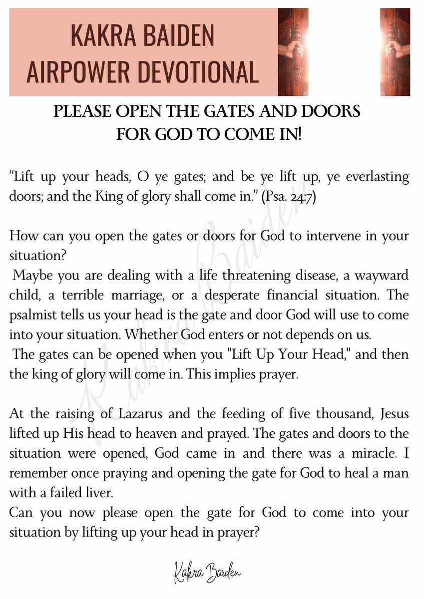 PLEASE OPEN THE GATES AND DOORS FOR GOD TO COME IN

#kakrabaiden #devotional #daily #retweet
